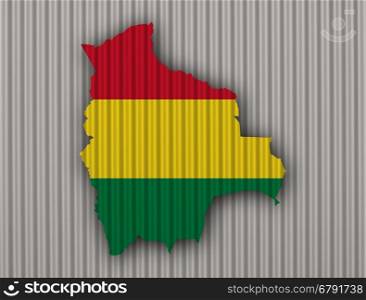Map and flag of Bolivia on corrugated iron