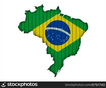 Map and flag of Brazil on corrugated iron