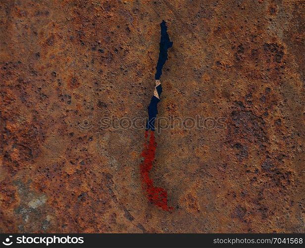 Map and flag of Chile on rusty metal