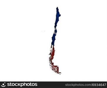 Map and flag of Chile on weathered wood