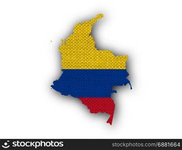 Map and flag of Colombia on old linen