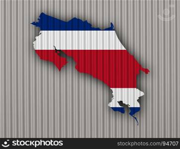 Map and flag of Costa Rica on corrugated iron