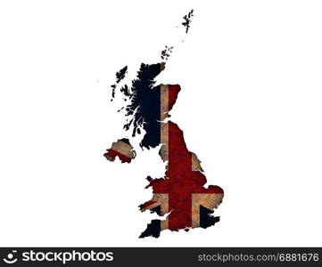Map and flag of Great Britain on rusty metal. Map and flag of Great Britain on rusty metal