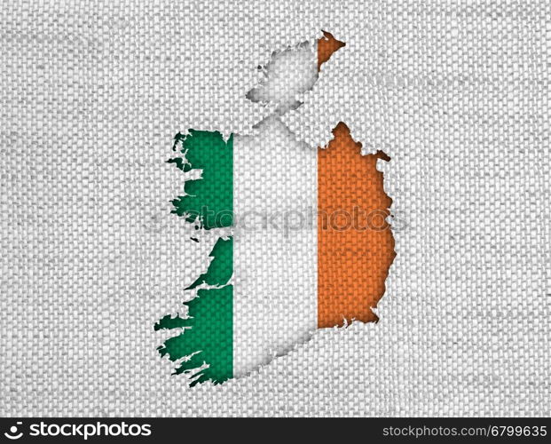 Map and flag of Ireland on old linen