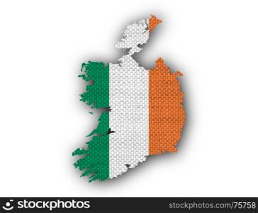 Map and flag of Ireland on old linen