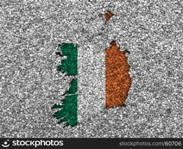 Map and flag of Ireland on poppy seeds