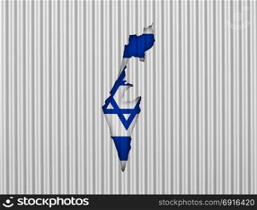 Map and flag of Israel on corrugated iron