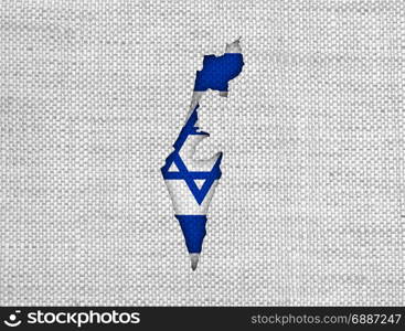 Map and flag of Israel on old linen
