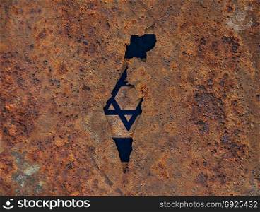 Map and flag of Israel on rusty metal