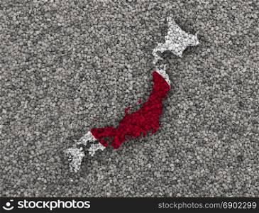 Map and flag of Japan on poppy seeds