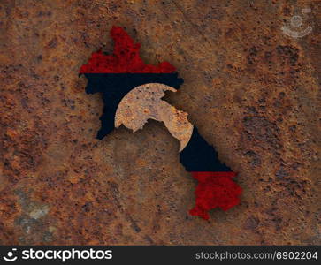 Map and flag of Laos on rusty metal