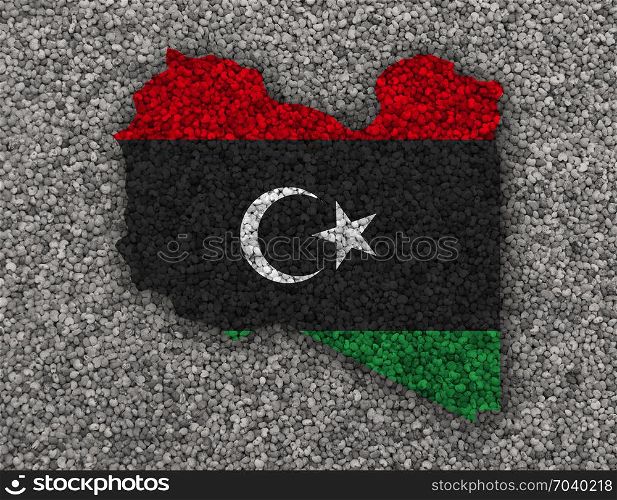 Map and flag of Libya on poppy seeds