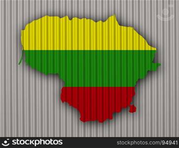 Map and flag of Lithuania on corrugated iron