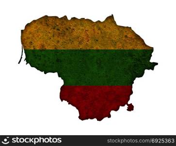 Map and flag of Lithuania on rusty metal