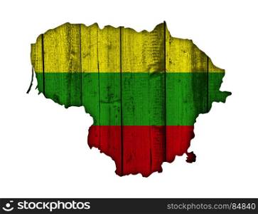 Map and flag of Lithuania on weathered wood
