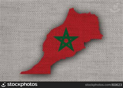 Map and flag of Morocco on old linen