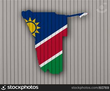 Map and flag of Namibia on corrugated iron