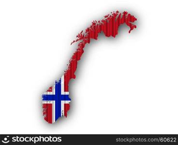Map and flag of Norway on corrugated iron