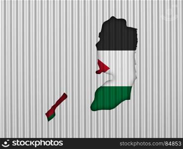 Map and flag of Palestine on corrugated iron