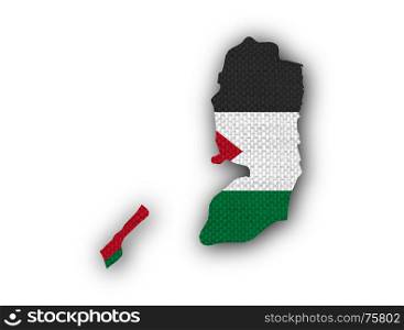 Map and flag of Palestine on old linen