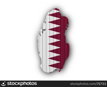 Map and flag of Qatar on corrugated iron