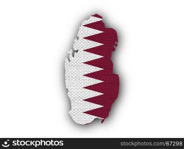 Map and flag of Qatar on old linen