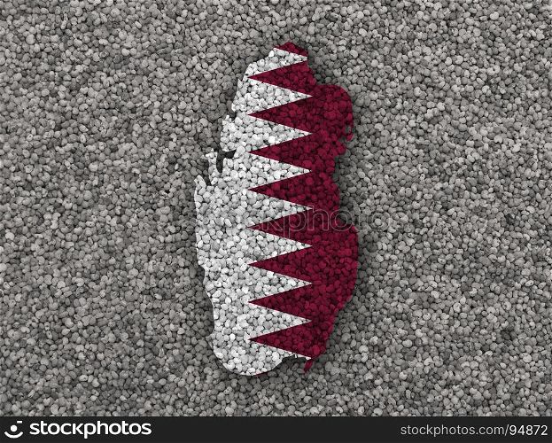 Map and flag of Qatar on poppy seeds