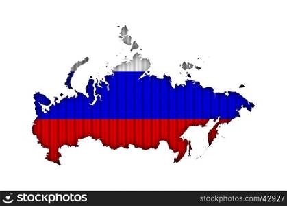 Map and flag of Russia on corrugated iron