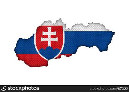 Map and flag of Slovakia on old linen