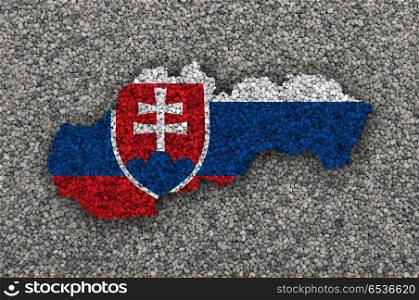 Map and flag of Slovakia on poppy seeds