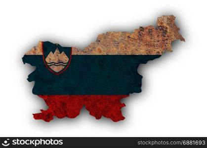Map and flag of Slovenia on rusty metal