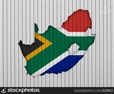 Map and flag of South Africa on corrugated iron