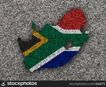 Map and flag of South Africa on poppy seeds