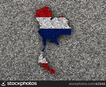 Map and flag of Thailand on poppy seeds