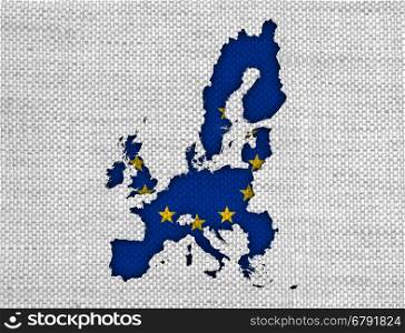 Map and flag of the EU on old linen