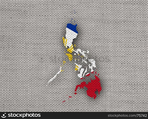 Map and flag of the Philippines on old linen