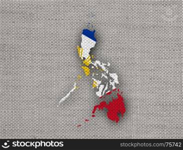 Map and flag of the Philippines on old linen