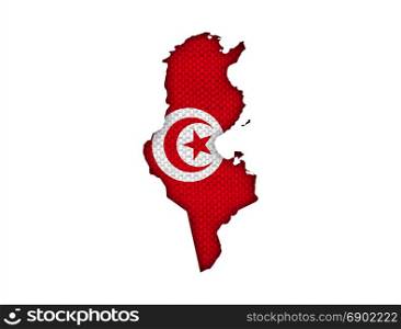 Map and flag of Tunisia on old linen