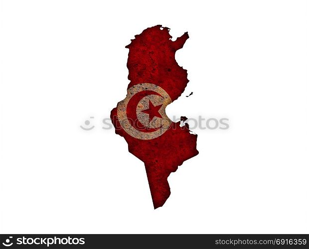 Map and flag of Tunisia on rusty metal