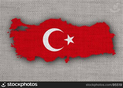 Map and flag of Turkey on old linen