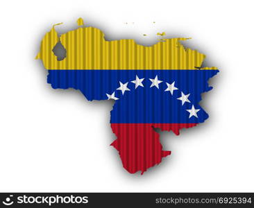 Map and flag of Venezuela on corrugated iron
