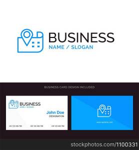 Map, Navigation, Location Blue Business logo and Business Card Template. Front and Back Design