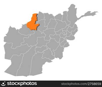 Map of Afghanistan, Faryab highlighted. Political map of Afghanistan with the several provinces where Faryab is highlighted.
