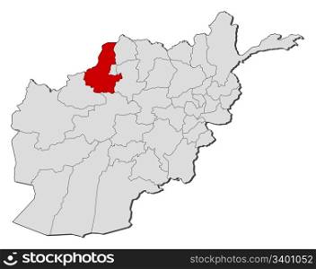 Map of Afghanistan, Faryab highlighted. Political map of Afghanistan with the several provinces where Faryab is highlighted.