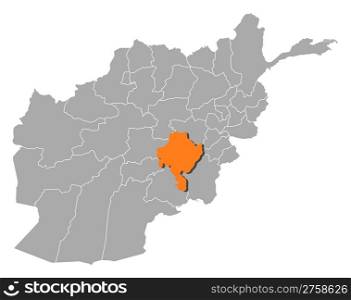 Map of Afghanistan, Ghazni highlighted. Political map of Afghanistan with the several provinces where Ghazni is highlighted.