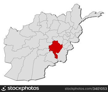 Map of Afghanistan, Ghazni highlighted. Political map of Afghanistan with the several provinces where Ghazni is highlighted.