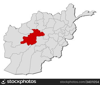 Map of Afghanistan, Ghor highlighted. Political map of Afghanistan with the several provinces where Ghor is highlighted.
