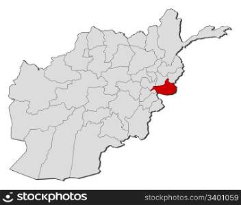 Map of Afghanistan, Nangarhar highlighted. Political map of Afghanistan with the several provinces where Nangarhar is highlighted.