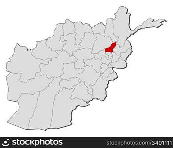 Map of Afghanistan, Panjshir highlighted. Political map of Afghanistan with the several provinces where Panjshir is highlighted.