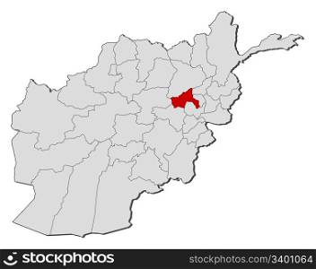 Map of Afghanistan, Parwan highlighted. Political map of Afghanistan with the several provinces where Parwan is highlighted.